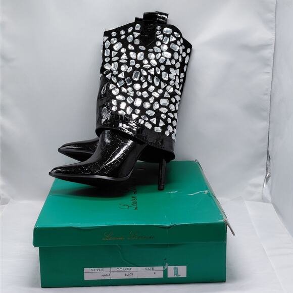 Lauren Lorraine Hana Rhinestone Cowboy Boots Black Western Glam Size 8 Cowgirl - Picture 11 of 12
